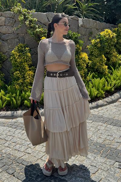 Boho Taş Kemerli Tül Etek