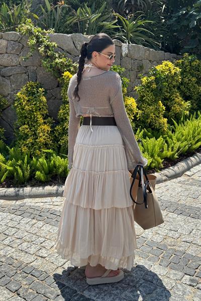 Boho Taş Kemerli Tül Etek