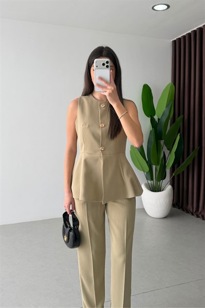 Bold Mint Volanlı Yelek Pantolon Takım