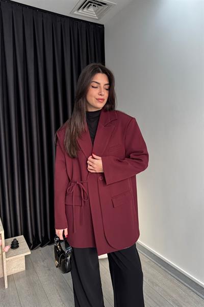 Bordo Bağlama Detay Tasarım Ceket