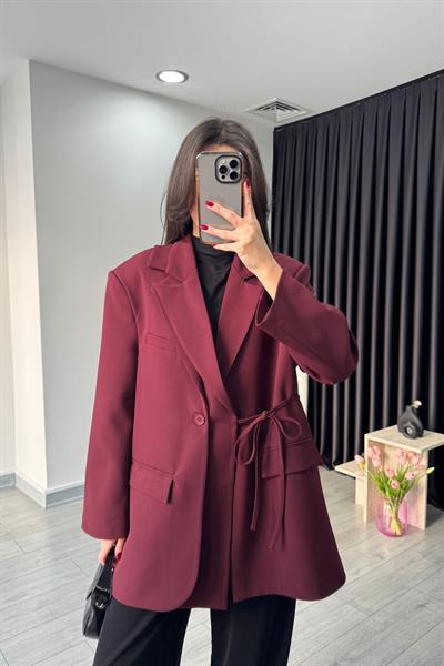 Bordo Bağlama Detay Tasarım Ceket
