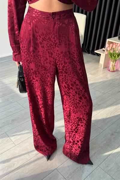 Bordo Desenli Saten Dokulu Takım