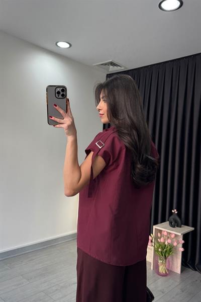 Bordo Tasarım Poplin Gömlek