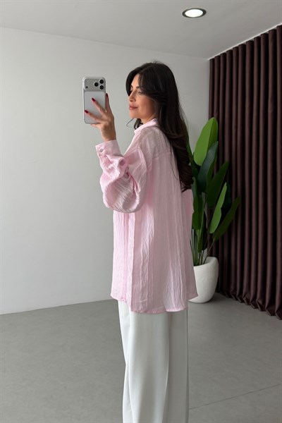 Bosy Pembe Dokulu Oversize Gömlek