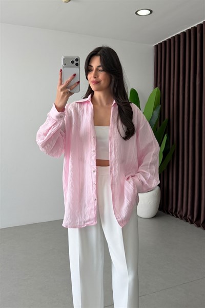 Bosy Pembe Dokulu Oversize Gömlek