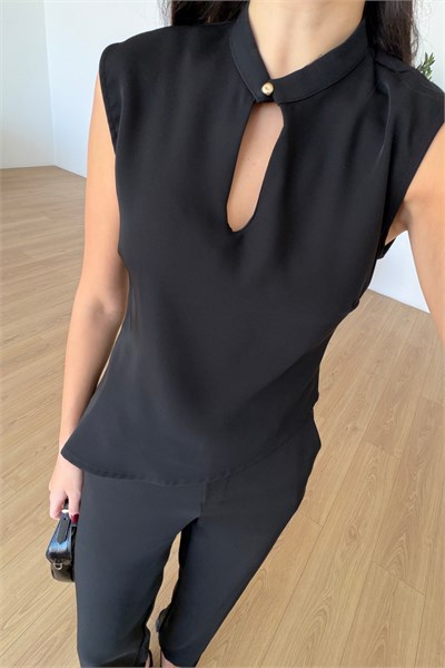 Breeze Siyah Krep Kumaş Bluz Pantolon Takım