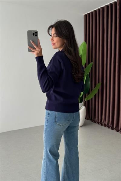 Carter Lacivert Polo Yaka Fermuarlı Triko Kazak