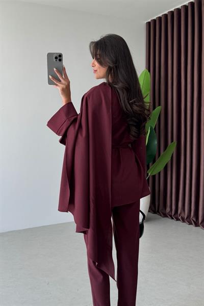 Celia Bordo Şal Yaka Bluz Pantolon Takım