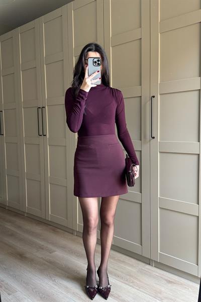 Cep Detay Bordo Mini Etek