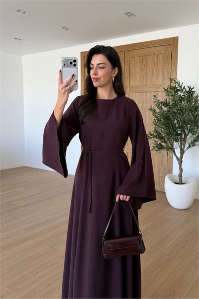 Cica Mürdüm İspanyol Kol Bağlamalı Maxi Elbise