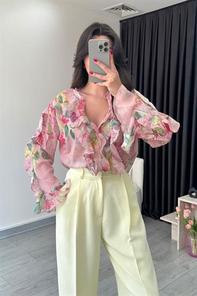 Çiçek Desen Şifon Bluz
