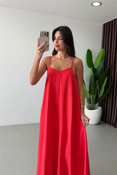 City Nar Çiçeği Askılı Maxi Elbise