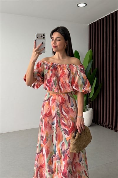 Clea Çiçek Desenli Crop Etek Takım