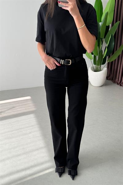 Comfy Siyah Straight Fit Kemerli Jean