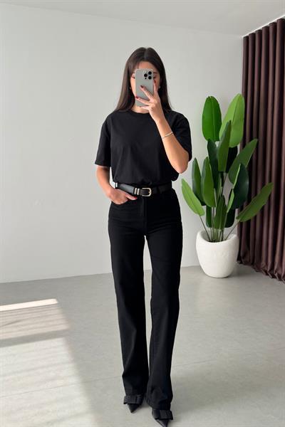 Comfy Siyah Straight Fit Kemerli Jean