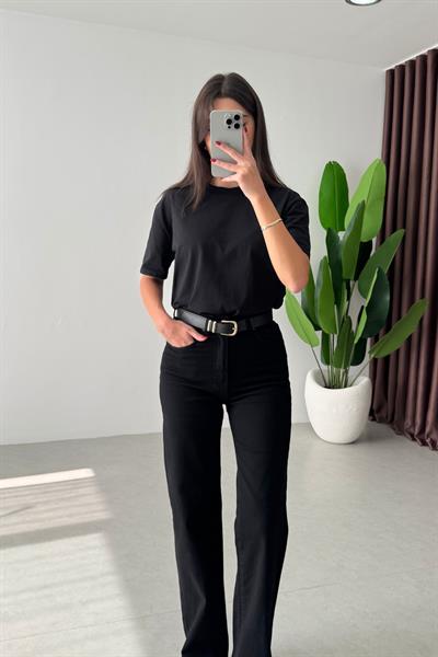 Comfy Siyah Straight Fit Kemerli Jean