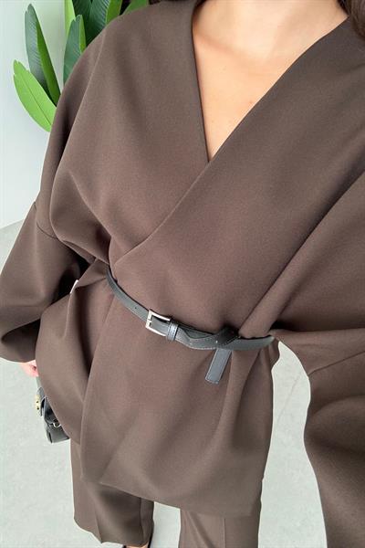 Cooper Kahve Kemerli Oversize Ceket