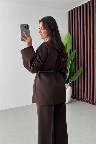 Cooper Kahve Kemerli Oversize Ceket