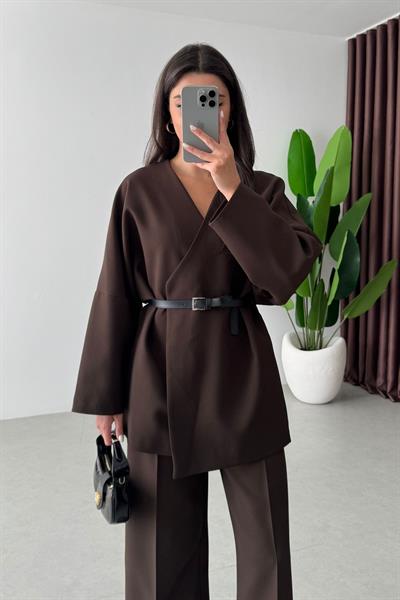 Cooper Kahve Kemerli Oversize Ceket