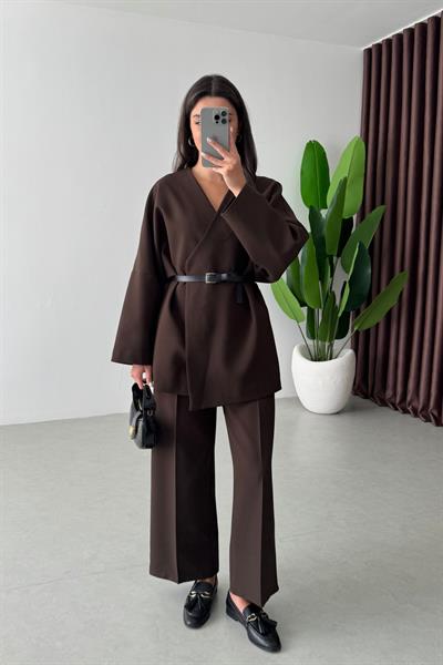 Cooper Kahve Kemerli Oversize Ceket