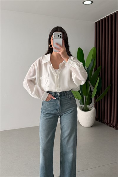 Core Ekru Oversize Modal Gömlek 