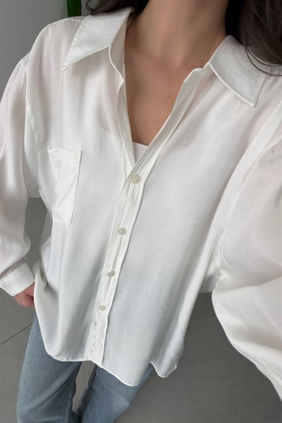 Core Ekru Oversize Modal Gömlek 