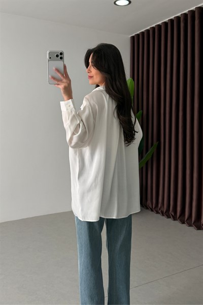 Core Ekru Oversize Modal Gömlek 