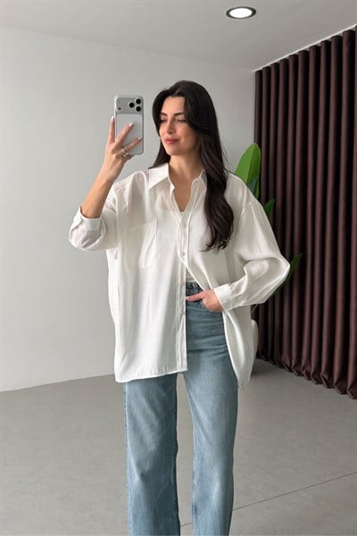 Core Ekru Oversize Modal Gömlek 