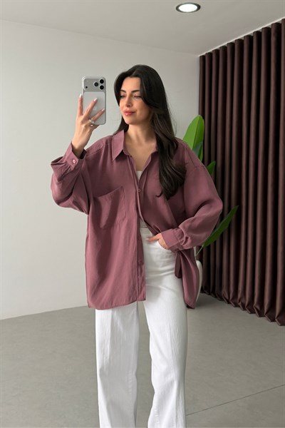 Core Gül Kurusu Oversize Modal Gömlek 
