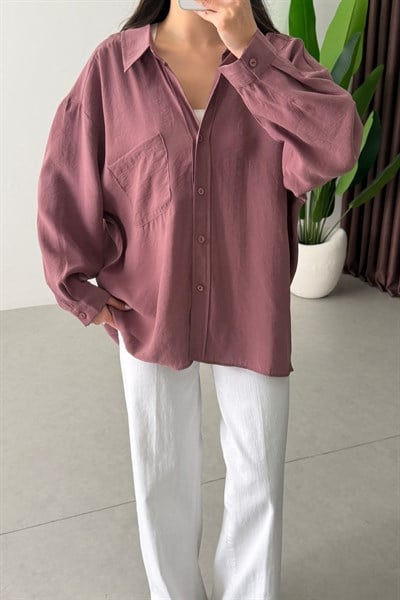 Core Gül Kurusu Oversize Modal Gömlek 