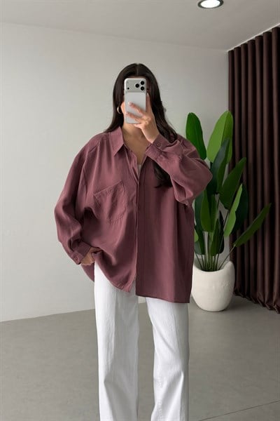 Core Gül Kurusu Oversize Modal Gömlek 
