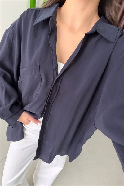 Core Lacivert Oversize Modal Gömlek 