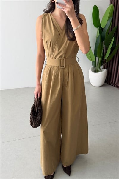 Cray Camel Kruvaze Kemerli Poplin Tulum
