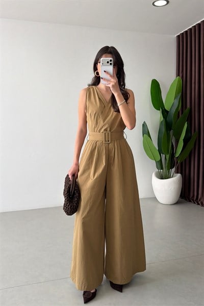 Cray Camel Kruvaze Kemerli Poplin Tulum