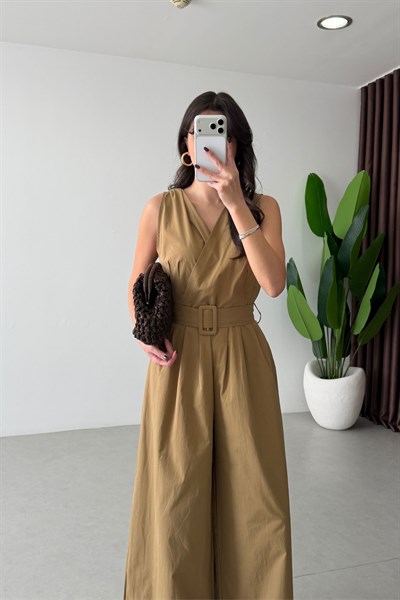 Cray Camel Kruvaze Kemerli Poplin Tulum