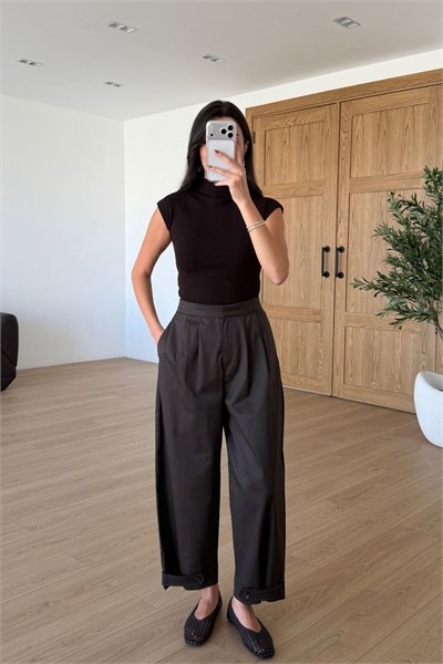 Daisy Kahve Pensli Paça Detay Pantolon