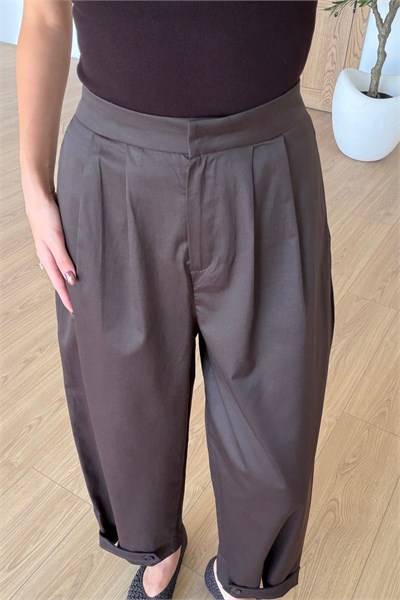 Daisy Kahve Pensli Paça Detay Pantolon