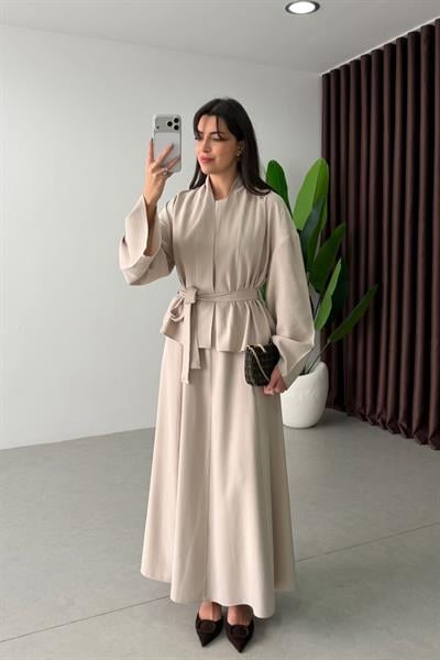 Dalie Taş Kuşaklı Tensel Kimono Elbise Takım