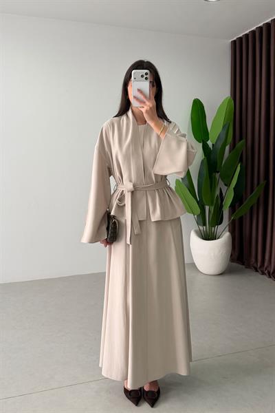 Dalie Taş Kuşaklı Tensel Kimono Elbise Takım