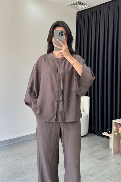 Deny Kahve Bluz Pantolon Takım