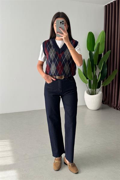 Desin Lacivert Kesik Paça Straight Fit Kemerli Jean