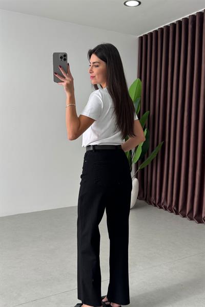 Desin Siyah Kesik Paça Straight Fit Kemerli Jean