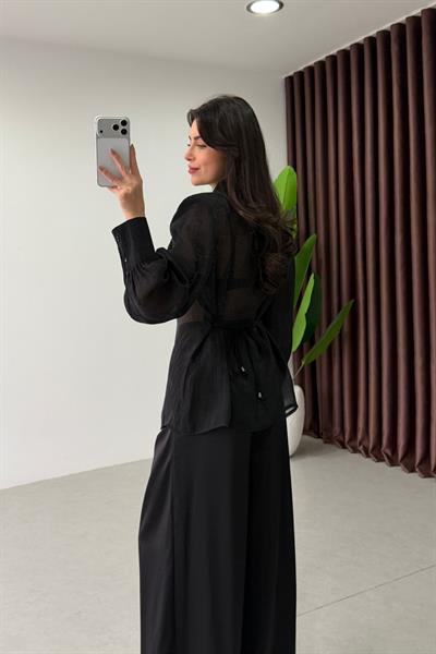 Dian Siyah Kruvaze Tensel Gömlek