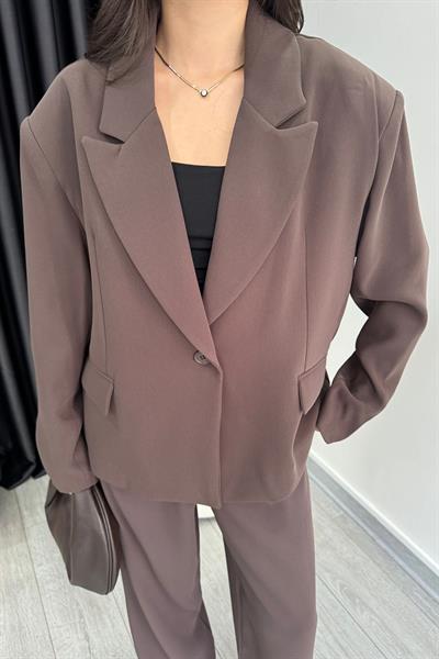 Dina Premium Kahve Krep Kumaş Blazer Ceket