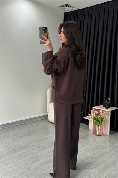 Dina Premium Kahve Krep Kumaş Blazer Ceket
