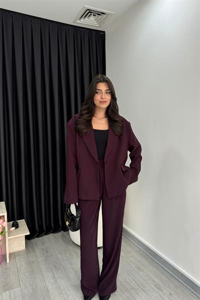 Dina Premium Mürdüm Krep Kumaş Blazer Ceket