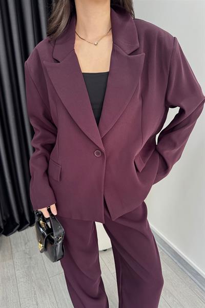 Dina Premium Mürdüm Krep Kumaş Blazer Ceket