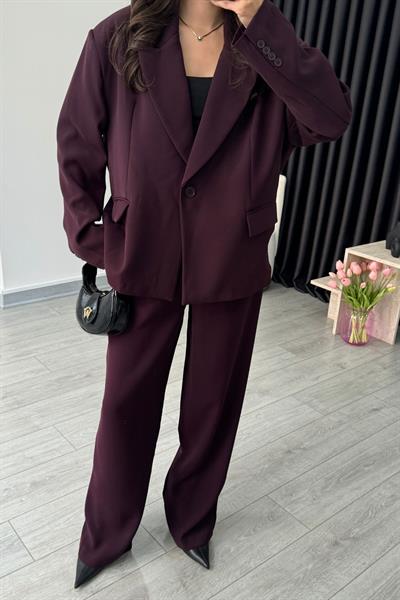 Dina Premium Mürdüm Krep Kumaş Blazer Ceket