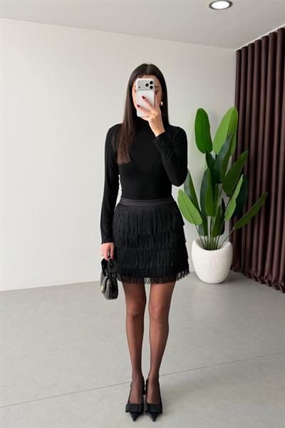 Dolce Siyah Püsküllü Mini Etek