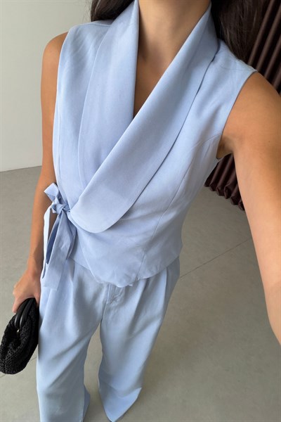 Donna Mavi Keten Yelek Pantolon Takım